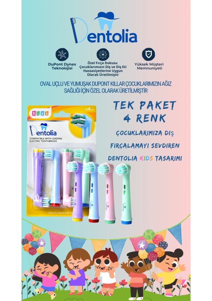 Çocuklar Için Oral-B Uyumlu Şarjlı Ve Pilli Diş Fırçası Yedek Başlığı 4 Adet