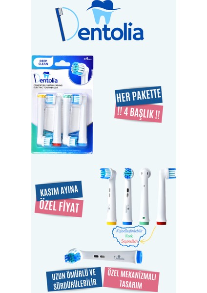 Oral-B Uyumlu Şarjlı Ve Pilli Diş Fırçası Yedek Başlığı 4 Adet Deep Clean