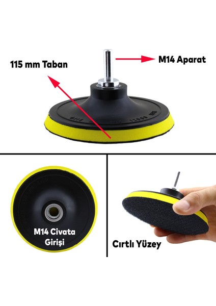 Cırt Zımpara Tabanı 115 mm Zımparalama Taşlama Sökülebilir M14 Cıvata Matkap Uyumlu + Matkap Aparatı (2'li Set) fiyatları