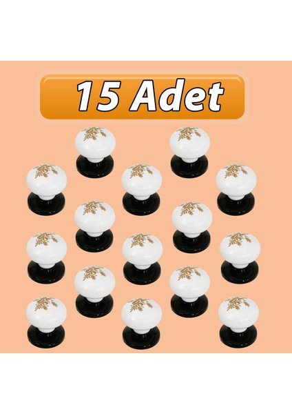 15 Adet Yasemin Kulp Beyaz Polimer Düğme Kulp Siyah Tablalı Mobilya Mutfak Dolabı Çekmece Kulbu