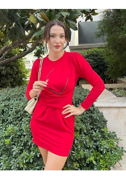 Kadın Uzun Kollu Bisiklet Yaka Bel Kemer Detay Ithal Krep Elbise fırsatları