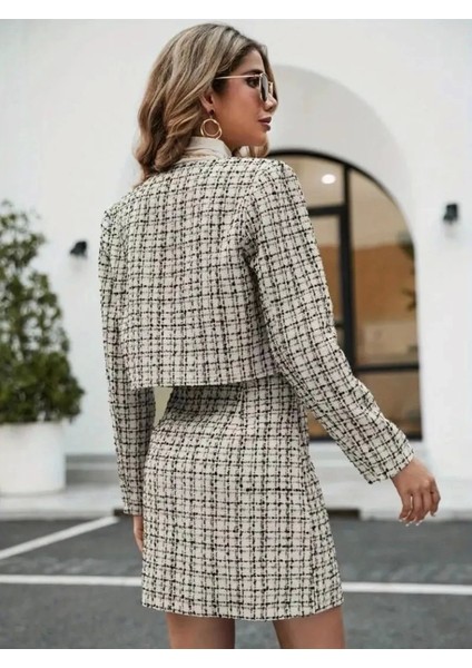 Kadın Uzun Kollu Önü Açık Düğme Detaylı Dokuma Ceket Etek Ikili Takım fiyatları