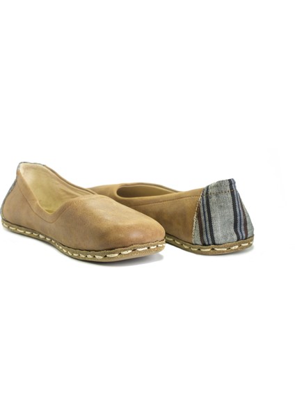 Yadigar - Kahverengi / Kutnu Kumaşlı, El Yapımı, Deri Barefoot Ayakkabı - Yemeni