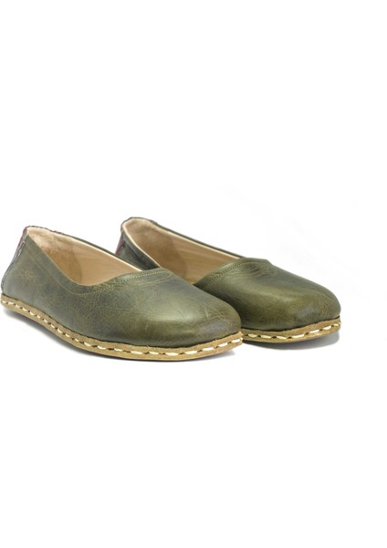 Yadigar - Yeşil / Kutnu Kumaşlı, El Yapımı, Deri Barefoot Ayakkabı - Yemeni
