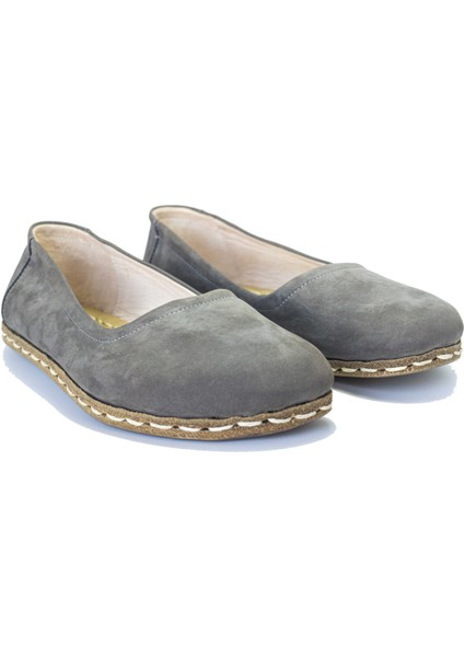 Yadigar - Gri/ El Yapımı, Deri Barefoot Ayakkabı - Yemeni