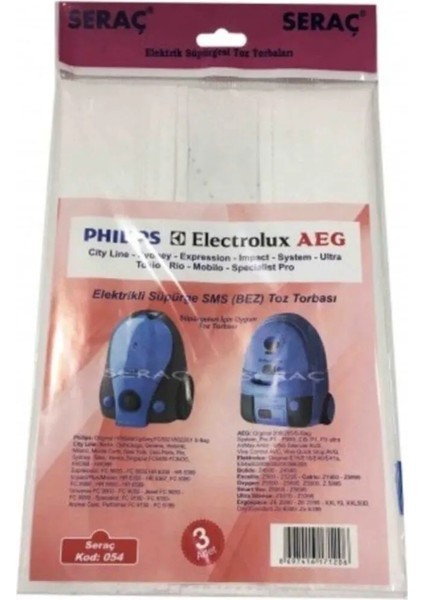 Elektrik Süpürgesi Toz Torbası 3 Lü Philips Sydney Electrolux Aeg -68788