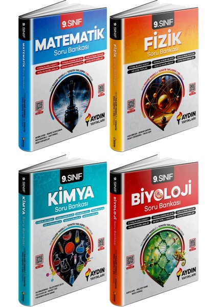 2025 9. Sınıf Matematik - Fizik - Kimya - Biyoloji Soru Bankası 4'lü Set
