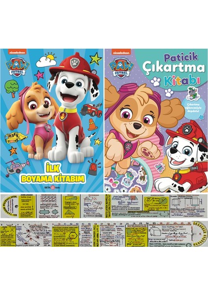 Paw Patrol Ilk Boyama Kitabım + Paticik Çıkartma Kitabı 2'li Set + Mat. Öğreten Cetvel