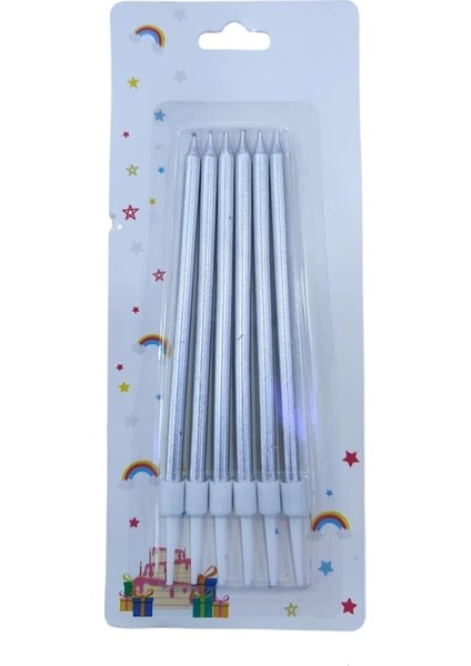 Nedi-Lw-02 Ince Uzun Pasta Mumum 11 cm 6'lı - Gümüş