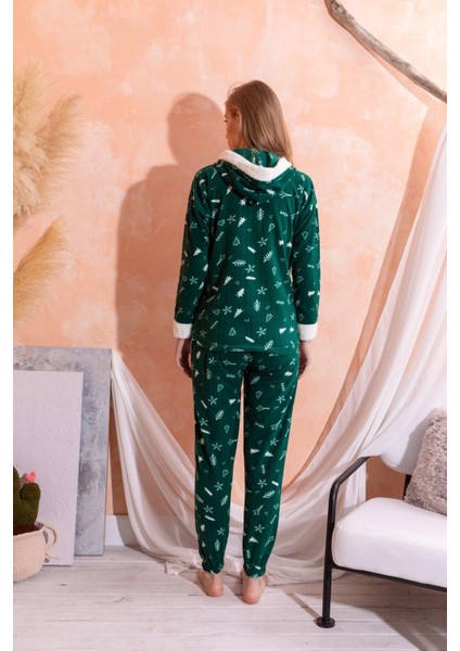 Kapüşonlu Kışlık Kadın Peluş Polar Pijama Takımı - Yeni Yıl Pijaması modelleri