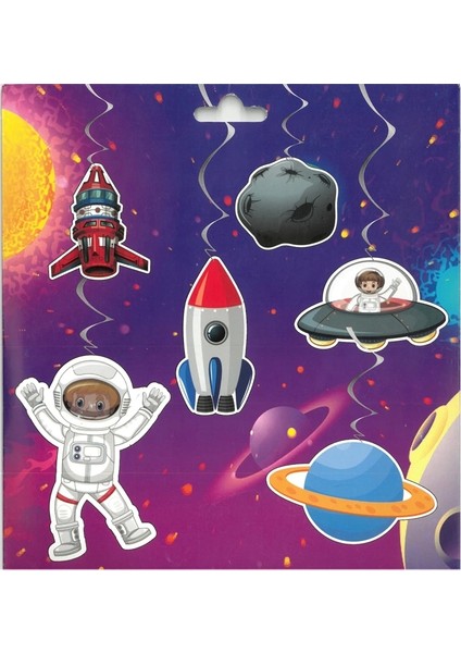 Uzay ve Astronot Figürlü Banner Sarkıt Süs 6'lı