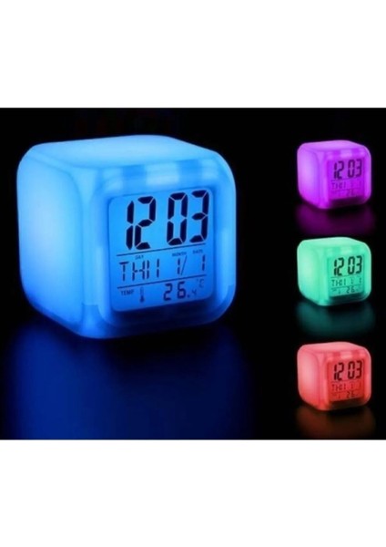 7 Renk Değiştiren Çocuk Odası Alarmlı Dijital Küp Çalar Saat