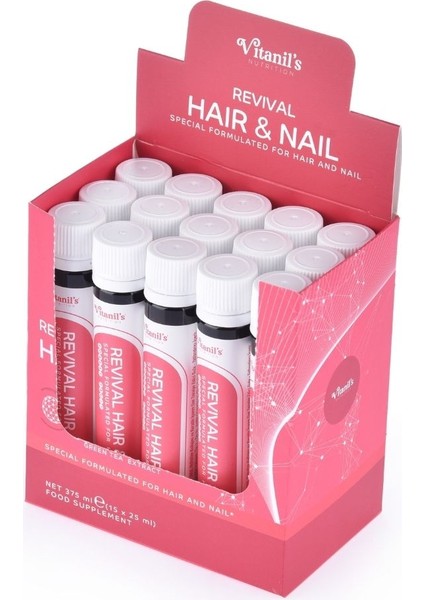 Vitanil's Nutrition Hair &Nail Shot - 15*25 Ml - Collagen, Keratin, Isırgan Eks. Atkuyruğu Eks. Biotin, Çinko