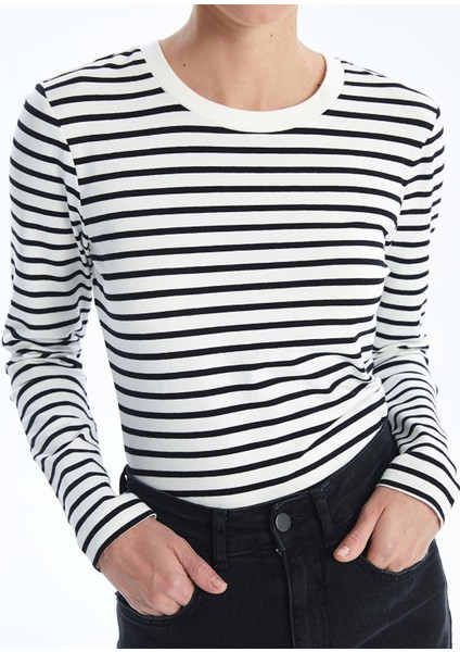 Lcw Vision Çizgili Bisiklet Yaka Çizgili Uzun Kollu Kadın Body modelleri