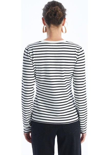 Lcw Vision Çizgili Bisiklet Yaka Çizgili Uzun Kollu Kadın Body fırsatları