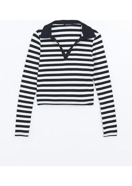 Lcw Vision Çizgili Polo Yaka Çizgili Uzun Kollu Kadın Tişört indirimleri