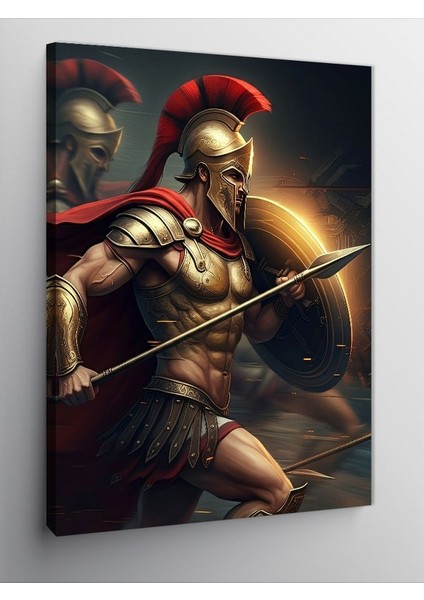 Kanvas Tablo Kalkan ve Mızraklı Gladyatör