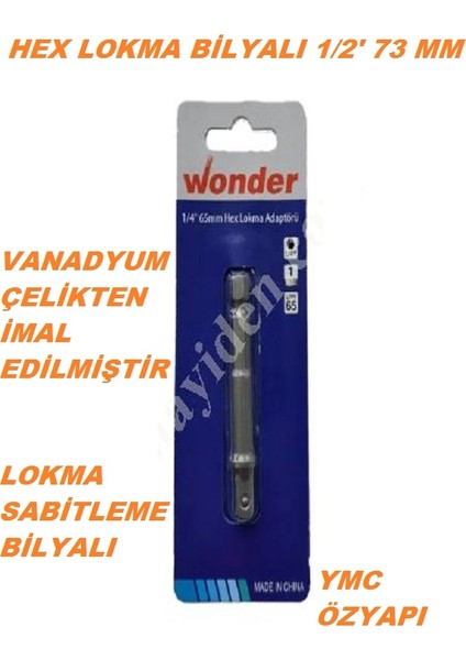 Hex Bilyalı Lokma Adaptör 1/2'' 73MM Vanadyum Çelik 1 Adet