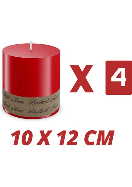 4'lü Silindir Mum 10X12 cm Kırmızı