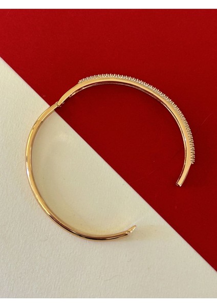 Rose Renk Çelik Üstü Mini Üç Sıra Zirkon Taş Işlemeli Kelepçe Bileklik fırsatları