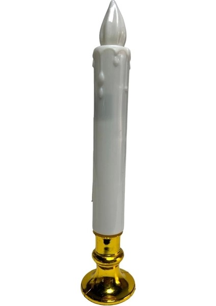 Işıklı Pilli Şamdan Mum 19 cm Beyaz