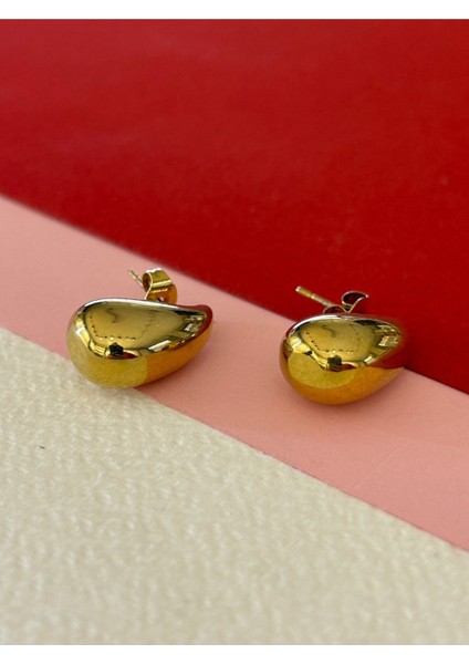 Gold Renk Çelik Parlak Balon İthal Marka Trend Model Küçük Virgül Küpe