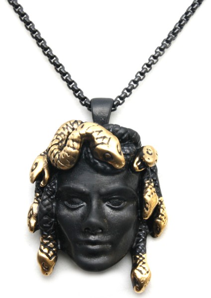Siyah Medusa Çelik Kolye