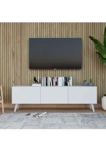 Tv Ünitesi 150 cm 3 Kapaklı Tv Sehpası Beyaz