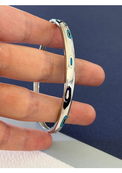 12,38 gr Silver Renk Mavi Mineli Oval Nazar Boncuğu 925 Gümüş Kelepçe fiyatları