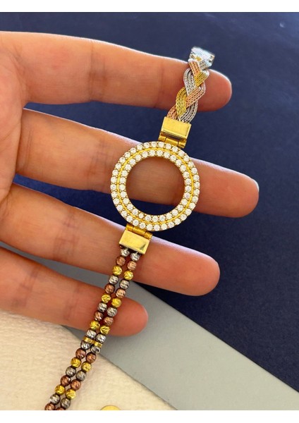 11,91 gr Gold Renk Yarısı Dorikalı Yarısı Örgü Çeyrek 925 Gümüş Bileklik fiyatları