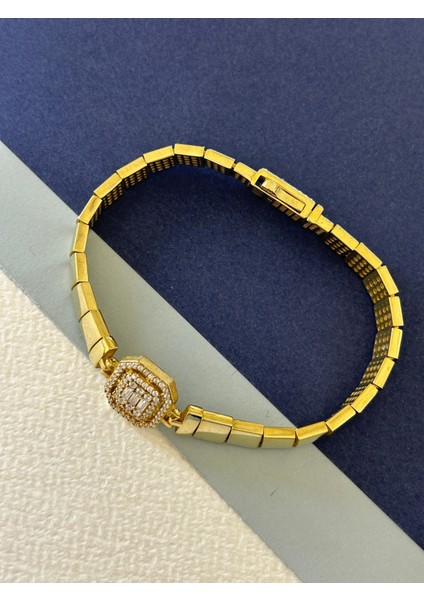 15,05 gr Gold Renk Kare Plaka Kordonlu Baget 925 Gümüş Bileklik fırsatları