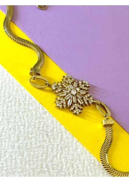 6,14 gr Gold Renk Kristal Kar Tanesi Zirkon Taşlı 925 Gümüş Bileklik modelleri