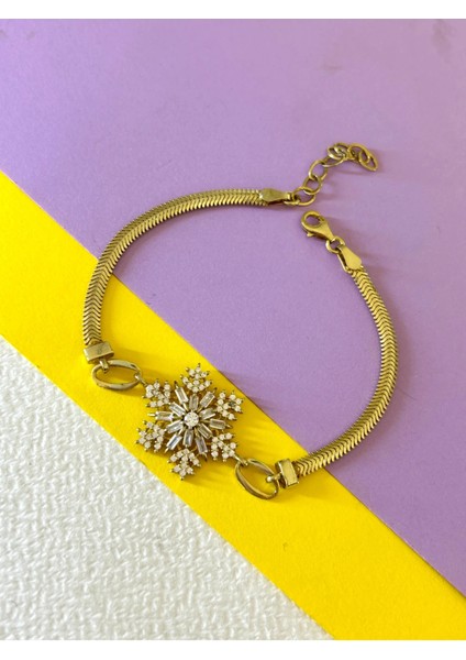 6,14 gr Gold Renk Kristal Kar Tanesi Zirkon Taşlı 925 Gümüş Bileklik fırsatları