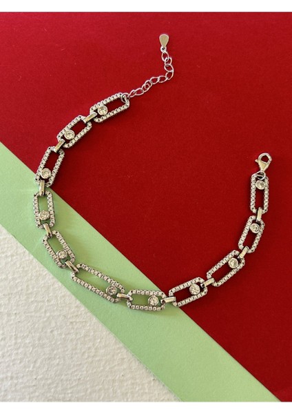8,74 gr Silver Renk Oval Zirkon Taşlı 925 Gümüş Bileklik