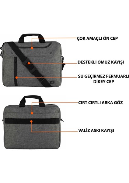 NLG300 15.6" - 16.1" Evrak Notebook Laptop Bilgisayar Çantası - Gri
