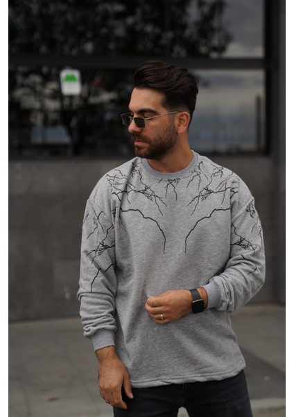 Sweatshirt Bisiklet Yaka Panda Baskılı Oversize Sweat