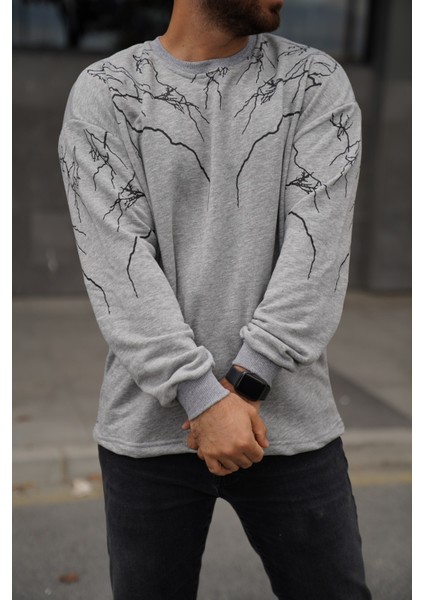 Sweatshirt Bisiklet Yaka Panda Baskılı Oversize Sweat modelleri