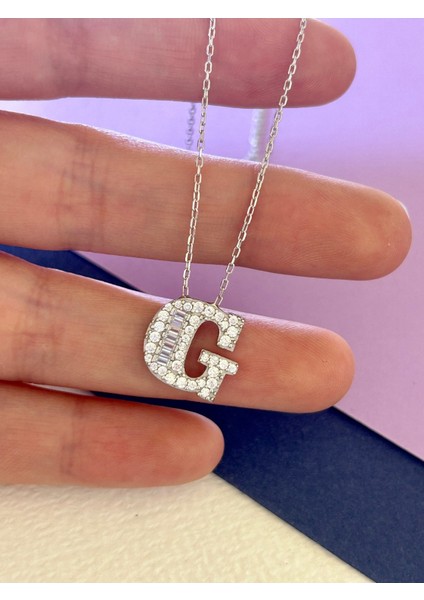 Baget Taşlı G Harf 925 Gümüş Kolye