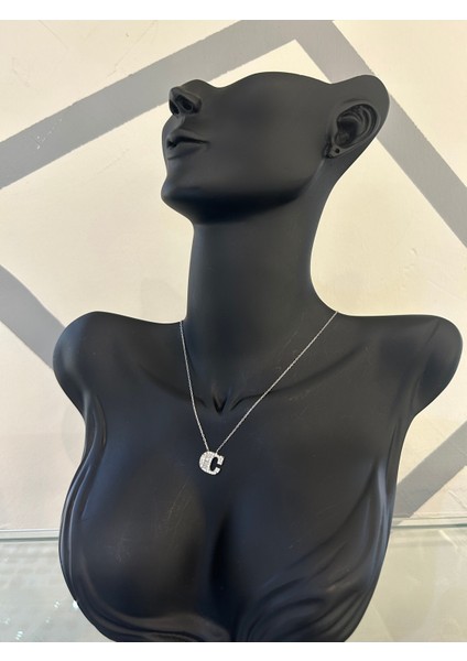 Baget Taşlı C Harf 925 Gümüş Kolye