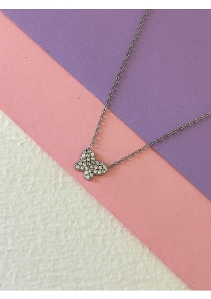 Silver Renk Minimal Kelebek Zirkon Taşlı 925 Gümüş Kolye