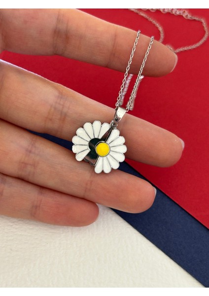 Silver Renk Açılan Papatya 925 Gümüş Kolye