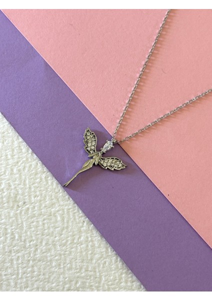 Silver Renk Melek Figürlü Zirkon Taşlı 925 Gümüş Kolye