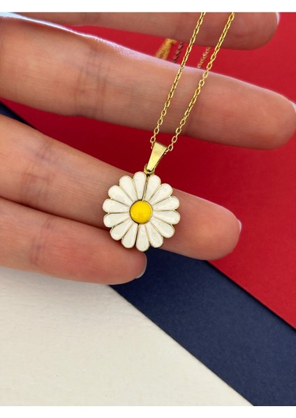 Gold Renk Açılan Papatya 925 Gümüş Kolye