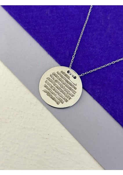 Silver Renk Ayetel Kürsi Dualı 925 Gümüş Kolye