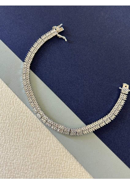 13,31 gr Silver Renk Çift Sıra Zirkon Taşlı Su Yolu 925 Gümüş Bileklik