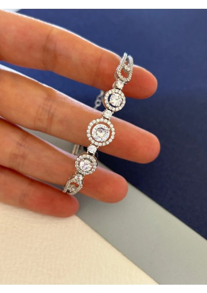 5,95 gr Silver Renk Büyük-Küçük Üçlü Yuvarlak Zirkon Taşlı 925 Gümüş Kelepçe fiyatları