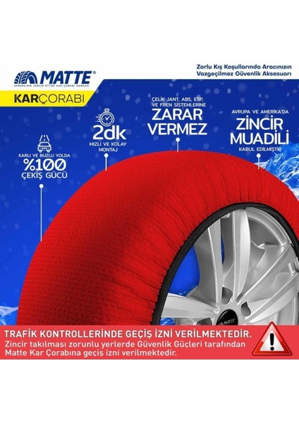 Kar Çorabı 225/45 R19 Kar Zinciri Muadili X-Large Kırmızı