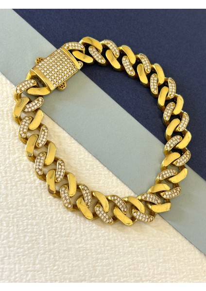 18,30 gr Gold Renk Sıralı Zirkon Taş Gurmet 925 Gümüş Bileklik