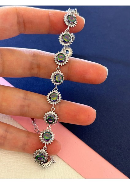 15,04 gr Silver Renk Yuvarlak Mor-Beyaz Sıra Zirkon Taşlı 925 Gümüş Bileklik indirimleri