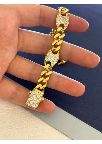 22,99 gr Gold Renk Zirkon Taşlı Oval Bağlantılı Gurmet 925 Gümüş Bileklik fiyatları